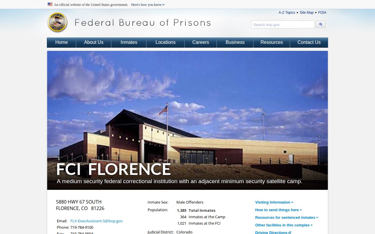 BOP FCI Florence facility page