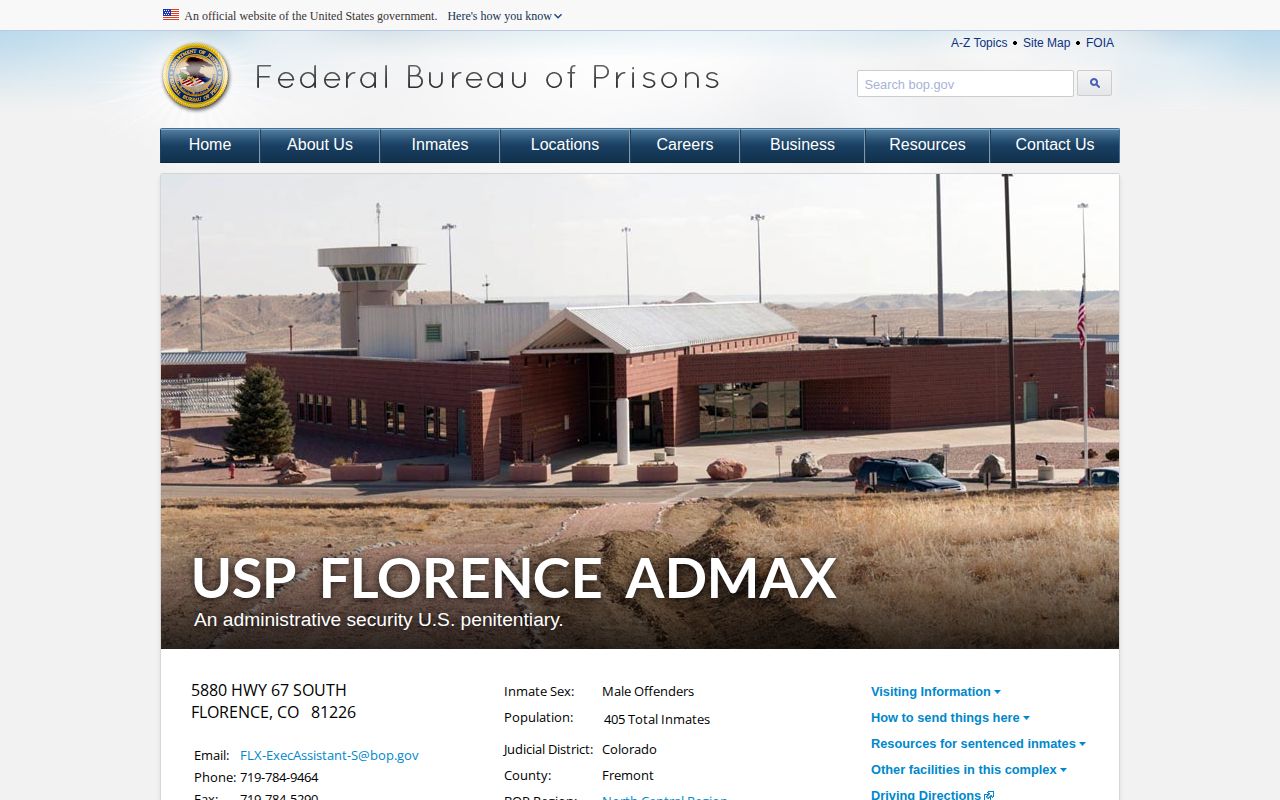 BOP USP Florence ADMAX facility page