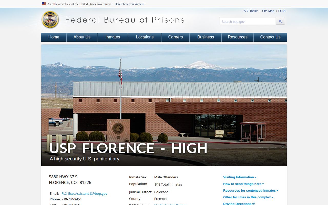 BOP USP Florence High facility page