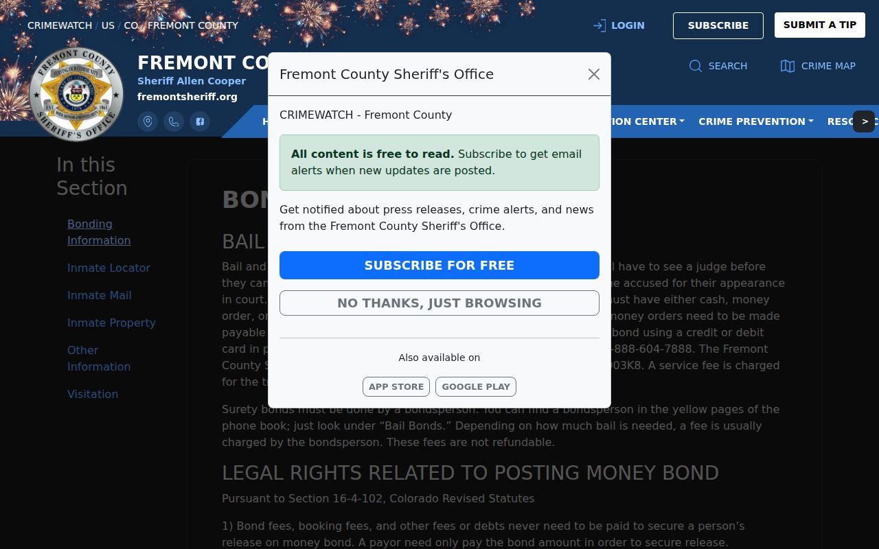 Fremont County projected release date bond timing information