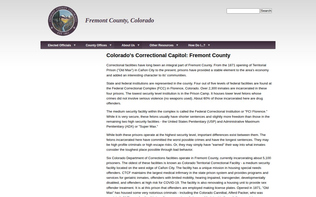 Fremont County released inmates correctional capitol facilities page